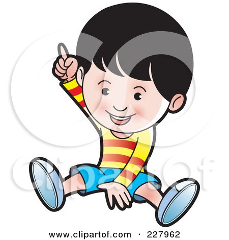 Royalty-Free (RF) Clipart Illustration of a Happy Boy Sitting And Pointing Up by Lal Perera