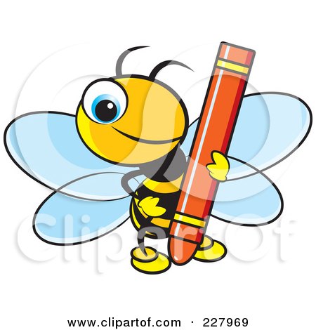 Royalty-Free (RF) Clipart Illustration of a Cute Bee Holding A Red Crayon by Lal Perera