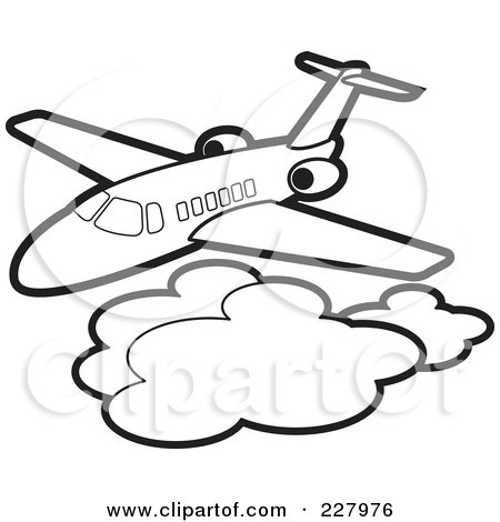 Royalty-Free (RF) Clipart Illustration of a Coloring Page Outline Of An Airliner Above Clouds by Lal Perera