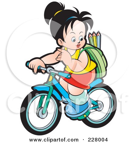 Royalty-Free (RF) Clipart Illustration of a Girl Riding Her Bike To School by Lal Perera