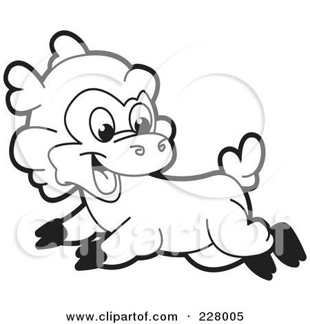 Royalty-Free (RF) Clipart Illustration of a Coloring Page Outline Of A Running Lamb by Lal Perera