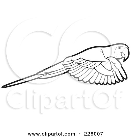 Royalty-Free (RF) Clipart Illustration of a Coloring Page Outline Of A Parrot Flying by Lal Perera