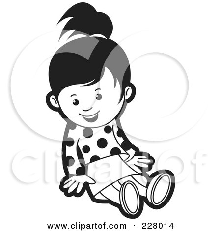 Royalty-Free (RF) Clipart Illustration of a Coloring Page Outline Of A Girl Sitting by Lal Perera