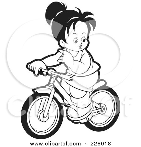 Coloring Page Outline Of A Girl Riding Her Bike Posters, Art Prints by