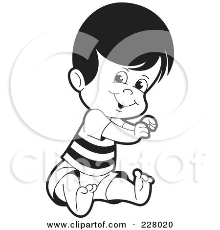 Royalty-Free (RF) Clipart Illustration of a Coloring Page Outline Of A Boy Sitting by Lal Perera