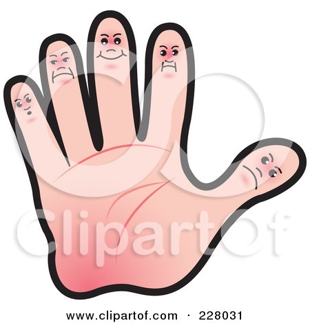Royalty-Free (RF) Clipart Illustration of a Hand With Finger Faces by Lal Perera