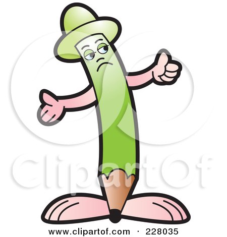 Royalty-Free (RF) Clipart Illustration of a Green Pencil Guy Holding His Arms Up by Lal Perera