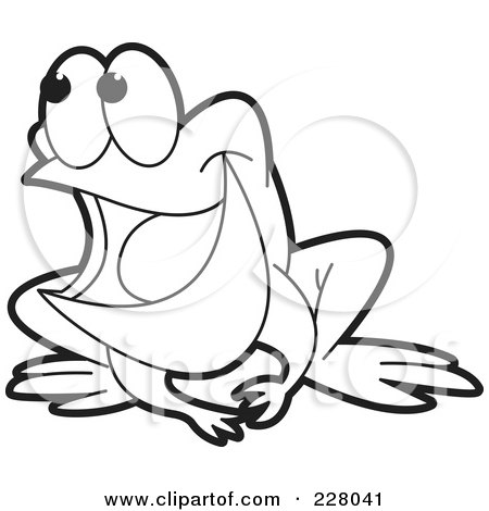 Royalty-Free (RF) Clipart Illustration of a Coloring Page Outline Of A Laughing Frog by Lal Perera