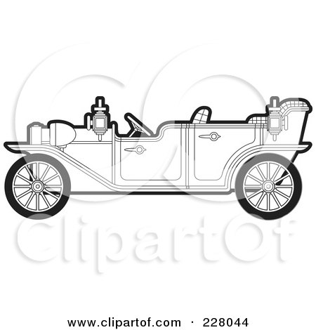 Royalty-Free (RF) Clipart Illustration of a Coloring Page Outline Of A Vintage Car by Lal Perera