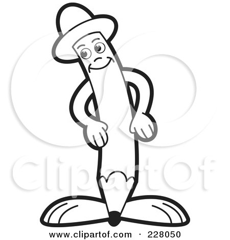 Royalty-Free (RF) Clipart Illustration of a Coloring Page Outline Of A Happy Pencil Guy by Lal Perera