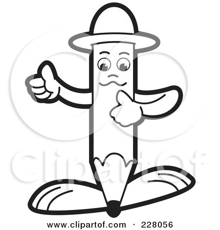 Royalty-Free (RF) Clipart Illustration of a Coloring Page Outline Of A Pencil Guy Holding A Thumb Up by Lal Perera