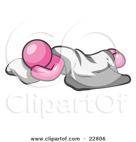 Clipart Illustration of a Comfortable Pink Man Sleeping On The Floor With A Sheet Over Him by Leo Blanchette