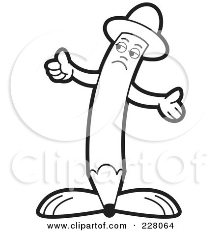 Royalty-Free (RF) Clipart Illustration of a Coloring Page Outline Of A Pencil Guy Holding His Arms Up by Lal Perera