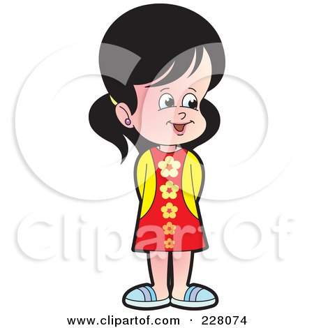 Royalty-Free (RF) Clipart Illustration of a Cute Girl Standing In A Frock by Lal Perera