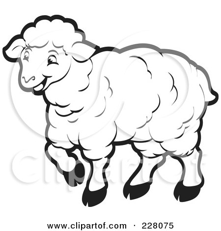 Royalty-Free (RF) Clipart Illustration of a Coloring Page Outline Of A Happy Sheep by Lal Perera