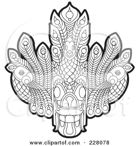 Royalty-Free (RF) Clipart Illustration of a Coloring Page Outline Of A Sri Lankan Devil Dancing Mask by Lal Perera