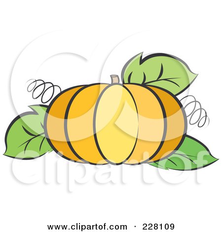 Royalty-Free (RF) Clipart Illustration of a Pumpkin With Tendrils And Leaves by Lal Perera