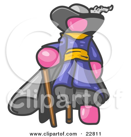 Clipart Illustration of a Pink Male Pirate With a Cane and a Peg Leg by Leo Blanchette