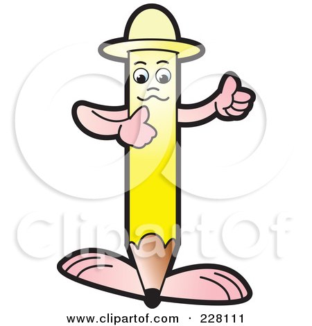 Royalty-Free (RF) Clipart Illustration of a Yellow Pencil Guy Holding His Thumbs Up by Lal Perera