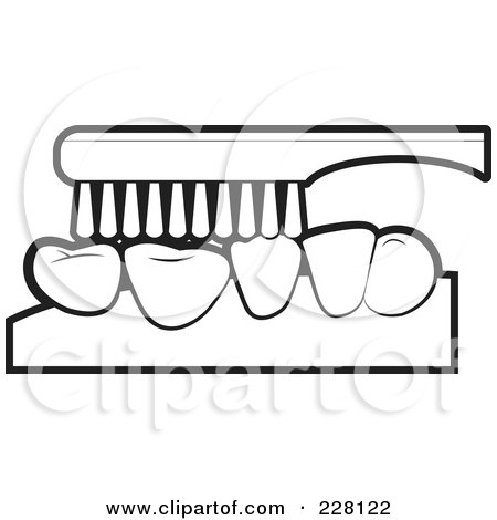 Royalty-Free (RF) Clipart Illustration of a Coloring Page Outline Of A Tooth Brush Brushing Teeth by Lal Perera