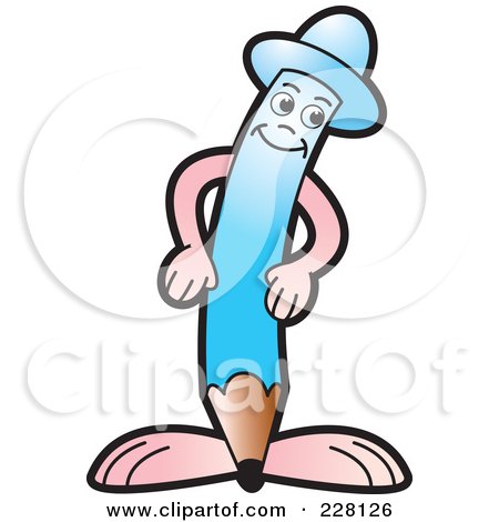 Royalty-Free (RF) Clipart Illustration of a Happy Blue Pencil Guy by Lal Perera