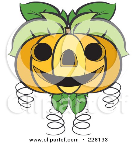 Royalty-Free (RF) Clipart Illustration of a Jackolantern Pumpkin With Tendrils And Leaves by Lal Perera