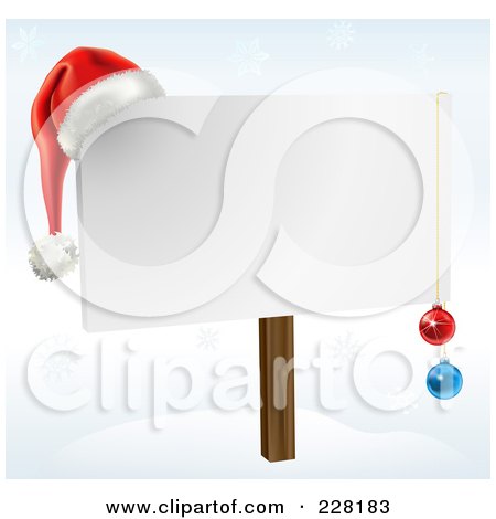Royalty-Free (RF) Clipart Illustration of a Blank Christmas Sign With Ornaments And A Santa Hat by AtStockIllustration