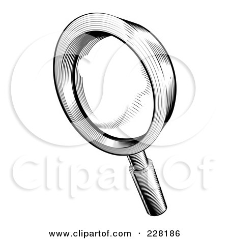 Royalty-Free (RF) Clipart Illustration of a Black And White Retro Magnifying Glass by AtStockIllustration