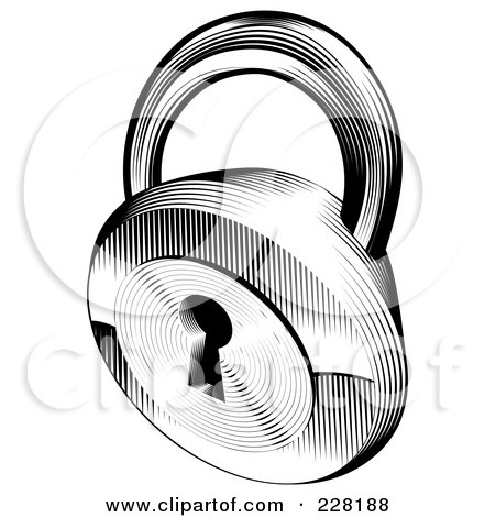Royalty-Free (RF) Clipart Illustration of a Black And White Retro Padlock by AtStockIllustration