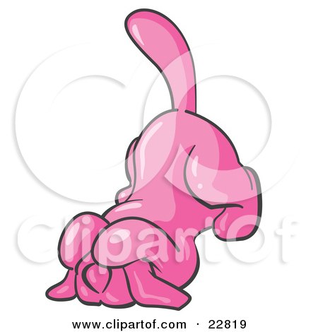 Clipart Illustration of a Scared Pink Tick Hound Dog Covering His Head With His Front Paws  by Leo Blanchette