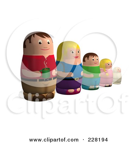 Royalty-Free (RF) Clipart Illustration of a Russian Doll Family In A Line by AtStockIllustration