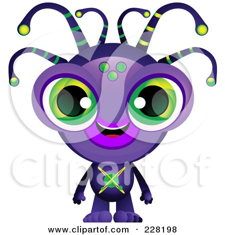 Royalty-Free (RF) Clipart Illustration of a Cute Purple Alien With Green Eyes by Tonis Pan