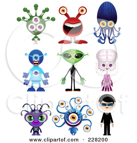 Royalty-Free (RF) Clipart Illustration of a Digital Collage Of Monsters And Aliens by Tonis Pan