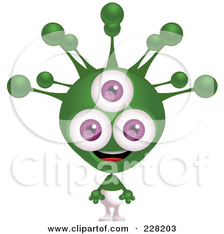 Royalty-Free (RF) Clipart Illustration of an Alien With A Green Head And Three Purple Eyes by Tonis Pan