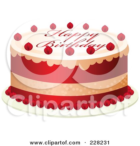 Royalty-Free (RF) Clipart Illustration of a Red And White Cake With Happy Birthday Text by Tonis Pan
