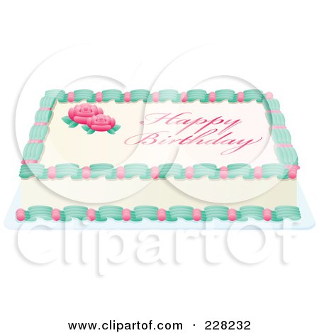 Royalty-Free (RF) Clipart Illustration of a Rose Sheet Cake With Happy Birthday Text by Tonis Pan