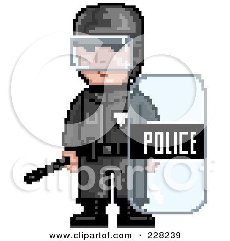 Royalty-Free (RF) Clipart Illustration of a Pixelated Officer With A Shield by Tonis Pan