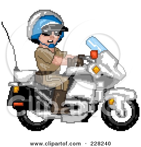 Royalty-Free (RF) Clipart Illustration of a Pixelated Motorcycle Cop by Tonis Pan
