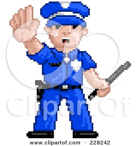Royalty-Free (RF) Clipart Illustration of a Pixelated Officer Gesturing To Stop by Tonis Pan