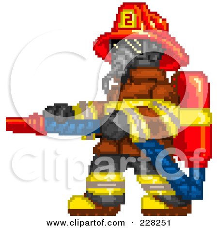 Royalty-Free (RF) Clipart Illustration of a Pixelated Fireman Wearing A Mask by Tonis Pan