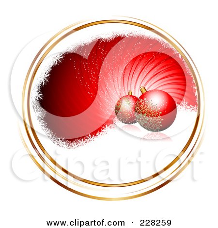 Royalty-Free (RF) Clipart Illustration of a Red Swirl With Gold Trim, Snow And Ornaments by MilsiArt