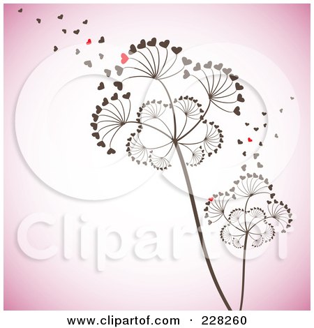 Royalty-Free (RF) Clipart Illustration of Heart Seeds Blowing Off Of Dandelion Seedheads by MilsiArt