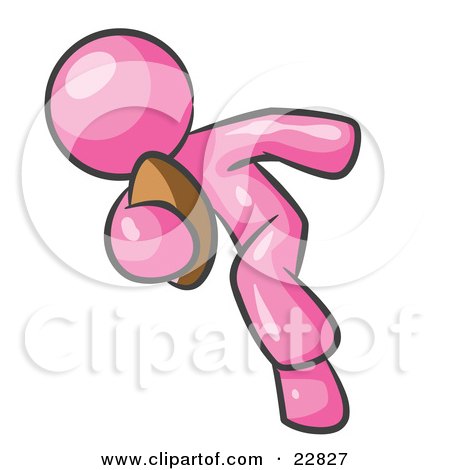 Clipart Illustration of a Pink Man Running With A Football In Hand During A Game Or Practice by Leo Blanchette