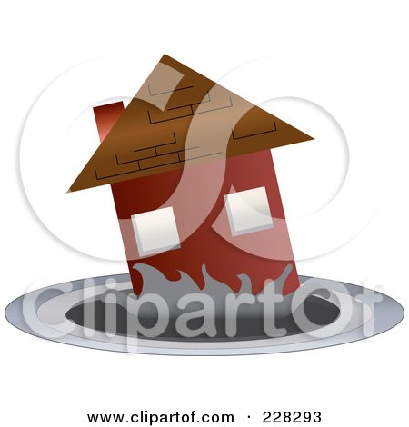 Royalty-Free (RF) Clipart Illustration of a Red House Sinking Into A Puddle by Pams Clipart