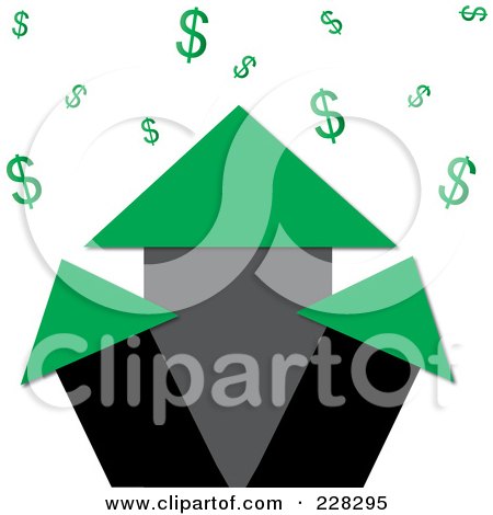 Royalty-Free (RF) Clipart Illustration of a Green Real Estate Profit Graph Of Roof Top Arrows And Dollar Signs by Pams Clipart