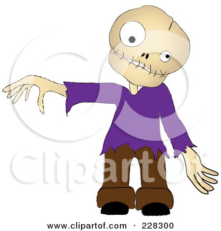 Royalty-Free (RF) Clipart Illustration of a Zombie Boy Wearing A Purple Shirt, Holding Out An Arm by Pams Clipart