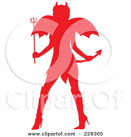 Royalty-Free (RF) Clipart Illustration of a Silhouetted Red Woman In A Devil Halloween Costume by Pams Clipart