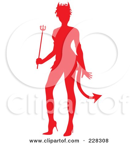 Royalty-Free (RF) Clipart Illustration of a Red Silhouette Of A Woman In A Devil Halloween Costume by Pams Clipart