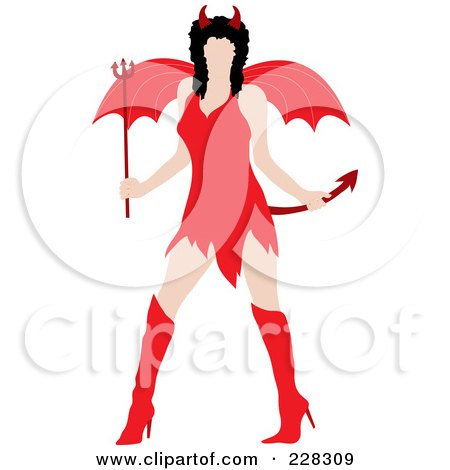 Royalty-Free (RF) Clipart Illustration of a Sexy Black Haired Woman Wearing A Red Devil Halloween Costume by Pams Clipart