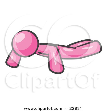 Clipart Illustration of a Pink Man Doing Pushups While Strength Training by Leo Blanchette